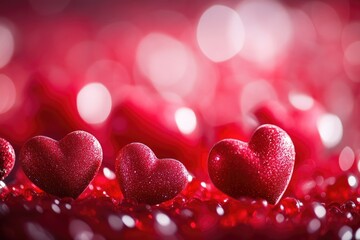 Poster - A group of small red hearts sitting on a table, ideal for Valentine's Day or romantic occasions