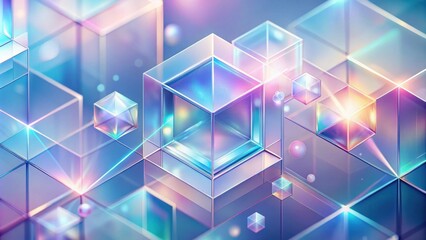Leinwandbilder - Abstract geometric composition of transparent iridescent cubes and spheres in vibrant blue, pink and purple hues