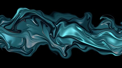 Poster - Swirling teal and black abstract design in a fluid shape showcasing movement and depth. Generative AI