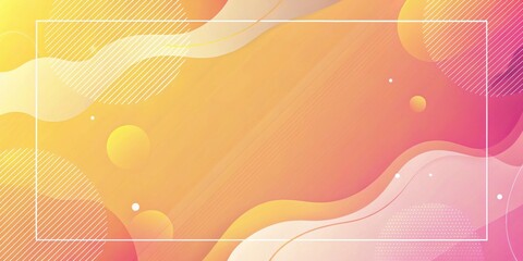Aufkleber - Abstract gradient background with a white border featuring orange and pink flowing shapes, white dotted patterns, and white lines