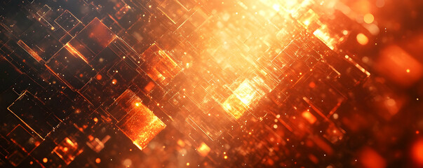 Poster - Abstract digital background with glowing orange and red geometric shapes