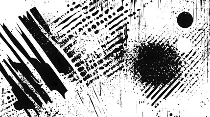 Poster - A striking abstract background composed of bold expressive black and white grunge brush strokes splatters and textural elements  The dynamic chaotic composition creates a powerful