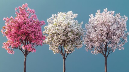 Sticker - Four trees with varying leaf colors including pink, white, and green