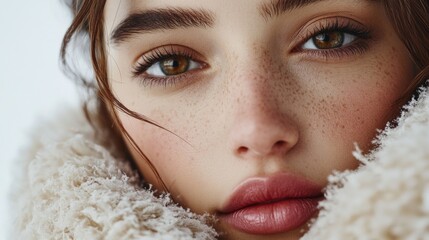 Poster - close-up portrait of a woman with distinctive freckles on her face