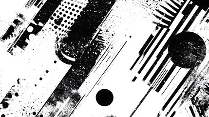 Aufkleber - A striking abstract monochrome composition featuring dynamic geometric shapes textural elements and a sense of movement and energy