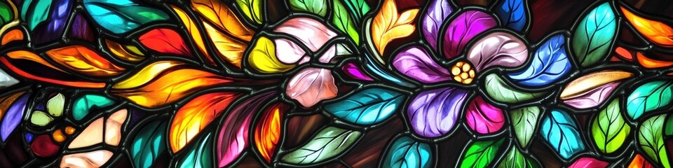 Poster - A detailed view of colorful stained glass panes, ideal for backgrounds and textures