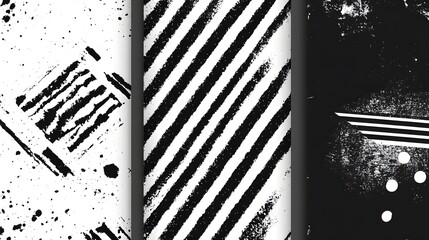 Aufkleber - A striking abstract monochrome graphic design featuring bold diagonal stripes with a textured grungy effect and dramatic splashy brush marks creating a high contrast