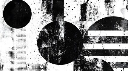 Aufkleber - A striking and minimalist abstract geometric composition featuring contrasting black and white shapes patterns and textures  The design creates a dynamic moody and contemporary visual aesthetic