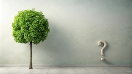 Poster - A Single Tree Stands Alone In Front of a White Wall with a Large Question Mark