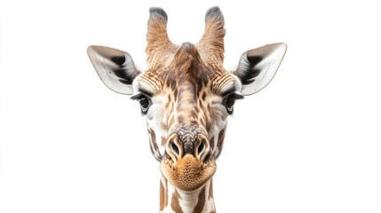 Aufkleber - A close-up view of a giraffe's face on a white background, perfect for highlighting its unique features