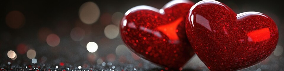Aufkleber - Couple of red hearts placed on a table, possibly for decoration or as a symbol of love