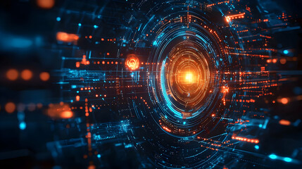 Poster - abstract digital vortex with glowing particles and futuristic technology elements