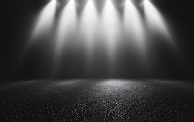 Poster - Four spotlights illuminate a dark, textured surface.