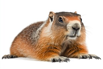 Poster - A groundhog reclining on a white background