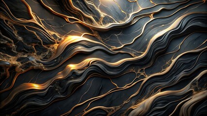 Aufkleber - Abstract Black and Gold Wavy Lines Intertwining, Creating a Luxurious and Dynamic Composition