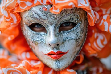 Poster - A close-up view of someone's face covered with a mask, great for hiding identities or adding mystery to your scene