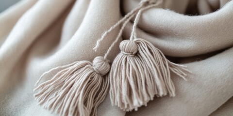 Aufkleber - A close-up view of two colorful tassels on a soft blanket, great for lifestyle and home decor images