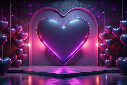 Design, Valentine's Day with Podium and Heart of 3D for pink love background