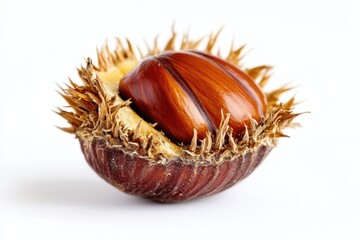 Poster - A close-up shot of a single nut shell on a white background