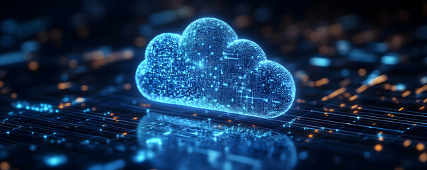 Poster - Glowing digital cloud symbolizing data storage on a futuristic background