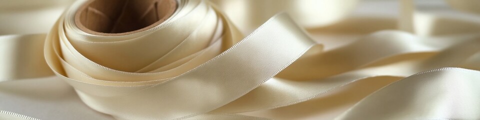 Poster - A close-up shot of a roll of white satin fabric, perfect for wedding or formal event decoration