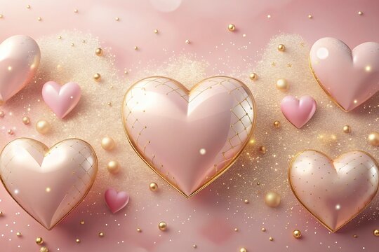 Design, Valentine's Day with Podium and Heart of 3D for pink love background