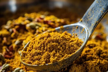 Poster - A spoon filled with a blend of spices ready to be used in cooking