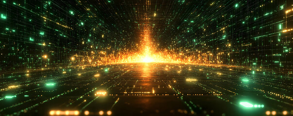 Poster - Futuristic digital landscape with glowing particles and vibrant colors