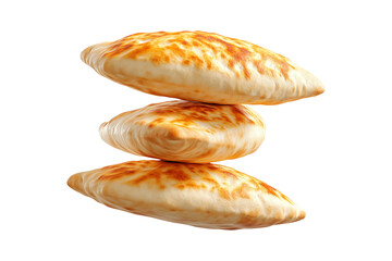 Wall Mural - Set of freshly baked pita bread, isolated on white transparent background, concept of baked food.