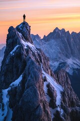 Sticker - A person standing at the summit of a snowy mountain, with breathtaking views