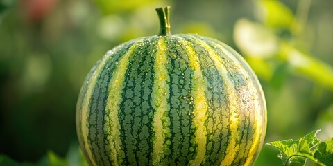Poster - Fresh watermelon growing in a garden, perfect for summer snacks or decorations