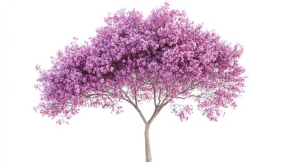 Poster - A tree with purple flowers against a white background, perfect for use in designs and projects where a pop of color is needed