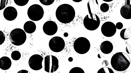 Leinwandbilder - Abstract black and white circular geometric pattern with splatter and grunge texture background  Minimalist modern and contemporary design with clean simple and bold visual elements