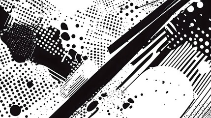 Poster - Abstract black and white geometric minimal pattern background with halftone dots stripes and other graphic elements  Sleek sophisticated and contemporary design with a digital technological