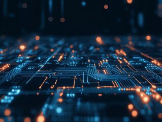 Fototapete - abstract technology background features a minimalistic design with a blank black backdrop, creating a sleek and modern aesthetic that is perfect for showcasing futuristic concepts and innovative idea