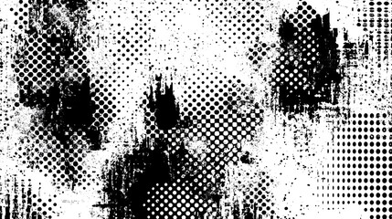 Poster - Abstract grunge halftone dots pattern texture with high contrast monochrome digital background  Stylized digital graphic design art with grungy distressed and vintage elements