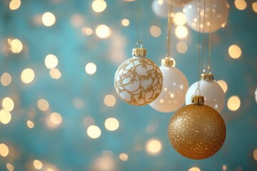 Poster - A collection of Christmas ornaments suspended from colorful strings
