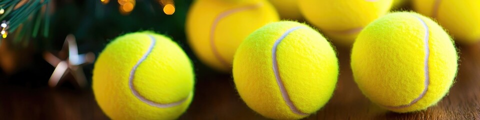 Poster - A collection of tennis balls stacked on a wooden table, ready for play or storage