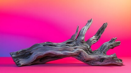 Weathered driftwood on neon ruby red on a isolated colorful background