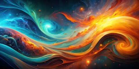 Poster - Celestial Waves Dance in the Cosmic Canvas, A Symphony of Fire and Water