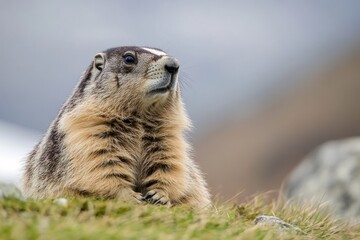 Poster - A ground squirrel sits atop a grassy hill, possibly looking for food or enjoying the view