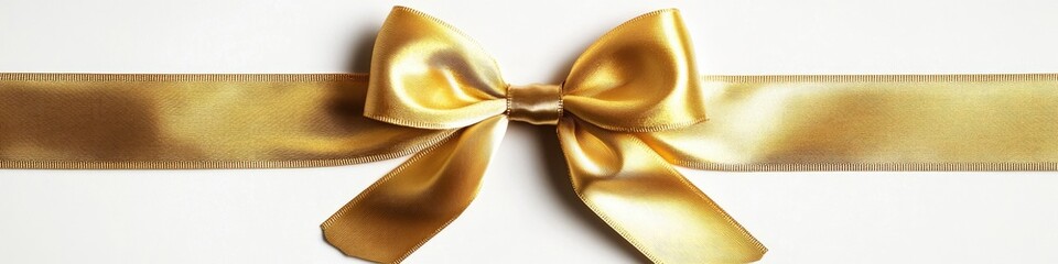 Poster - A beautiful golden ribbon is tied into a bow and placed on a white background