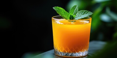 Wall Mural - A glass of freshly squeezed orange juice sitting on a table