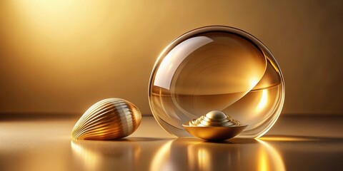 Aufkleber - Reflective Golden Orb Encasing a Small Golden Shell on a Smooth Surface