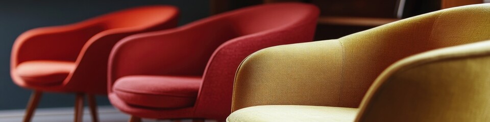 Poster - A row of brightly colored chairs lined up side by side
