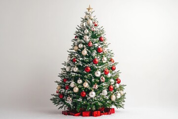 Poster - A beautifully decorated Christmas tree with red and white ornaments