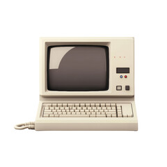 Aufkleber - A retro beige desktop computer with an integrated keyboard is shown against a black background.  The computer appears to be from the 1980s.