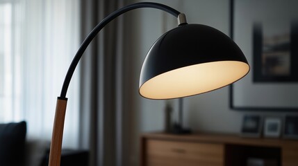Poster - A simple lamp sitting on a wooden table