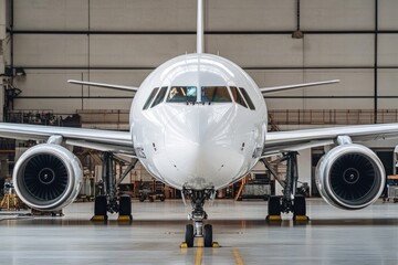 Poster - A large commercial airliner parked on an airport runway, ready for takeoff or arrival