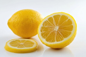 Aufkleber - Freshly cut lemons placed side by side on a clean white surface